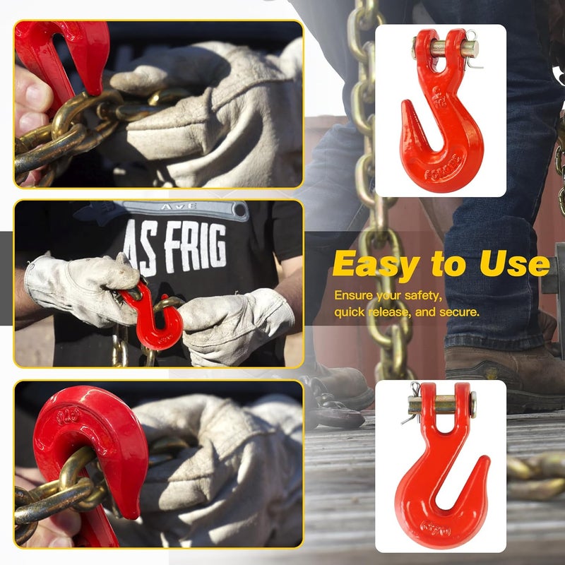 Digank 5/16" Clevis Grab Hooks 4 Pack – Heavy Duty G70 Hooks for 5/16" Chain, Red Powder Coated Forged Steel, for Truck, Trailer, Flatbed, Tow, Farm Use – 5,400 lbs WLL - Image 4